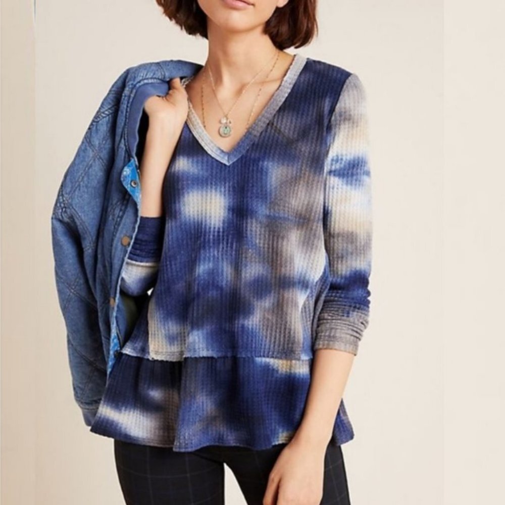 Anthropologie Eri and Ali Tie Dye Long Sleeve Waffle Knit Top Size XS Bohemian